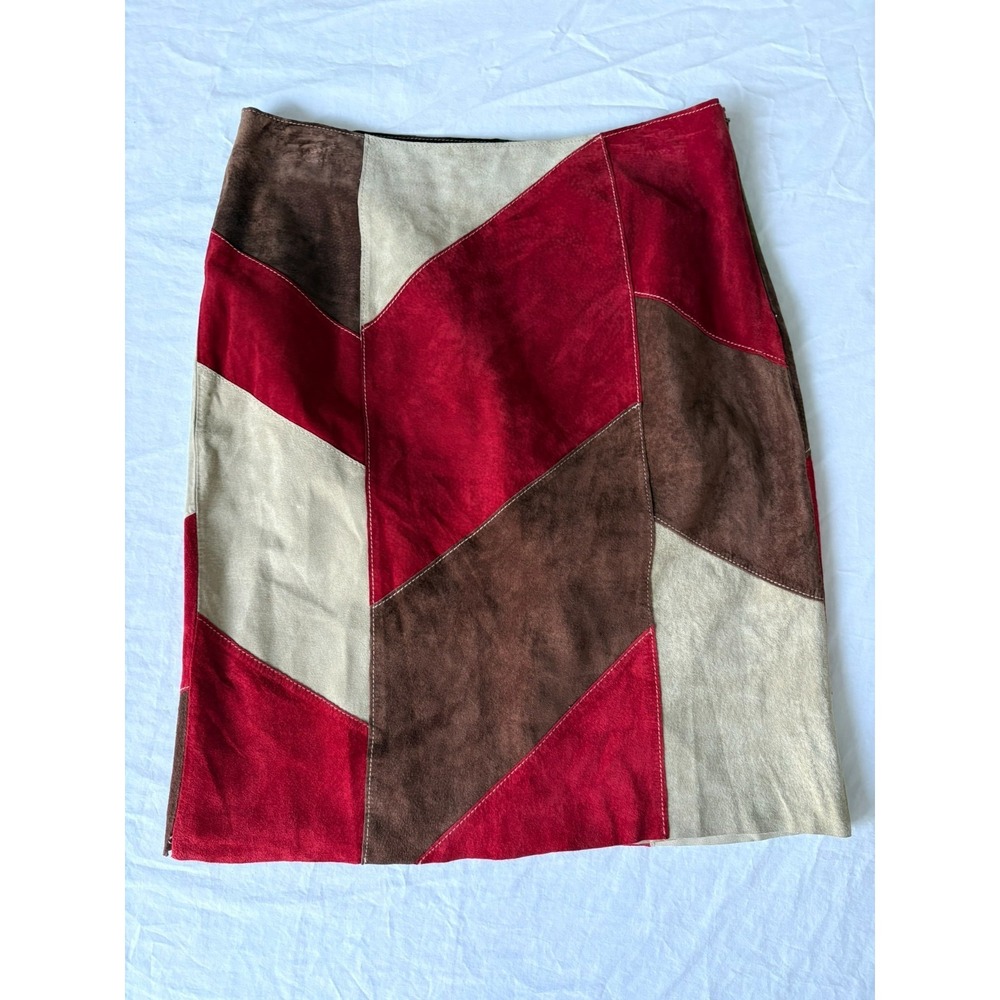 Vintage Madison Studio Womens Multicolor‎ Patchwork Suede Leather Skirt Size 12